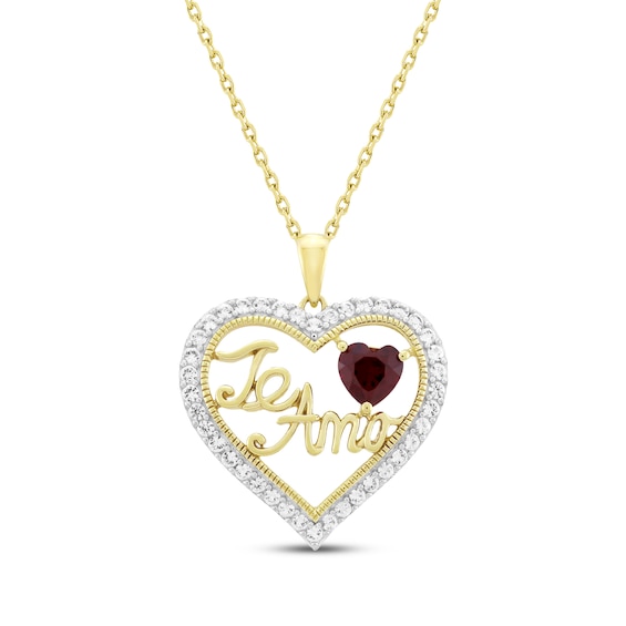 Heart-Shaped Lab-Created Ruby & White Lab-Created Sapphire "Te Amo" Heart Necklace 14K Yellow Gold 18"