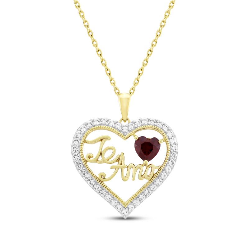 Main Image 1 of Heart-Shaped Lab-Created Ruby & White Lab-Created Sapphire "Te Amo" Heart Necklace 14K Yellow Gold 18"