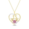 Thumbnail Image 0 of Pink & White Lab-Created Sapphire Quinceañera Flower & Heart Necklace 14K Yellow Gold 18"