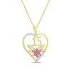 Thumbnail Image 2 of Pink & White Lab-Created Sapphire Quinceañera Flower & Heart Necklace 14K Yellow Gold 18"
