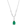 Thumbnail Image 0 of Pear-Shaped Lab-Created Emerald & White Lab-Created Sapphire Y-Drop Necklace Sterling Silver 18"