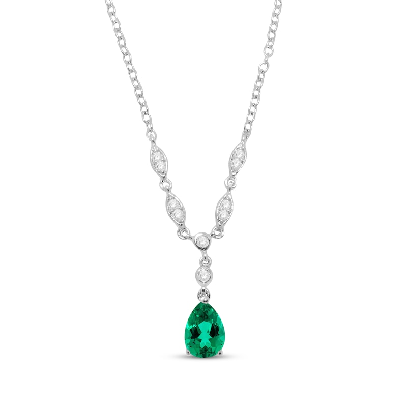 Pear-Shaped Lab-Created Emerald & White Lab-Created Sapphire Y-Drop Necklace Sterling Silver 18"