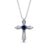 Thumbnail Image 1 of Blue Sapphire & Diamond Cross Necklace 1/15 ct tw 10K White Gold 18"
