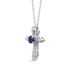 Thumbnail Image 2 of Blue Sapphire & Diamond Cross Necklace 1/15 ct tw 10K White Gold 18"