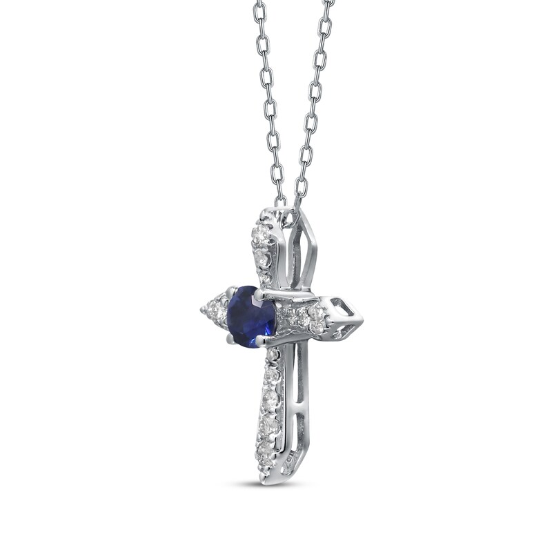 Main Image 2 of Blue Sapphire & Diamond Cross Necklace 1/15 ct tw 10K White Gold 18"