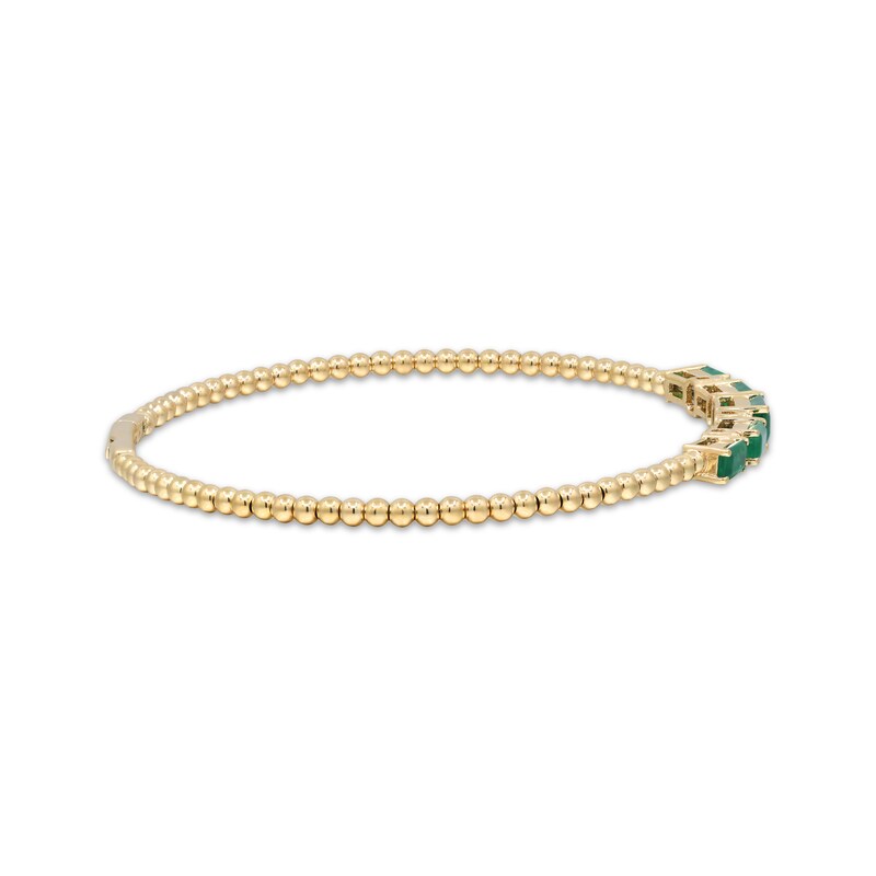 Main Image 2 of Emerald-Cut Emerald & Diamond Beaded Bangle Bracelet 1/15 ct tw 14K Yellow Gold 7.25"