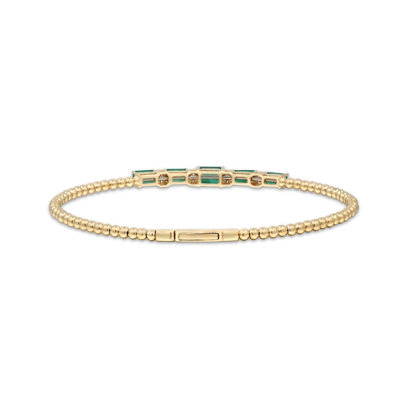 Main Image 3 of Emerald-Cut Emerald & Diamond Beaded Bangle Bracelet 1/15 ct tw 14K Yellow Gold 7.25"