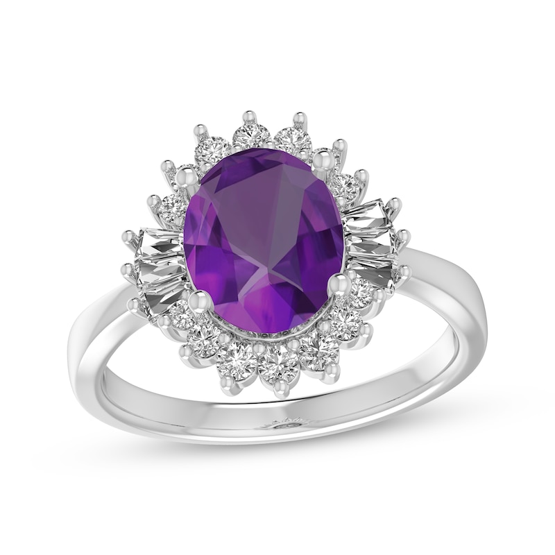 Main Image 1 of Oval-Cut Amethyst & White Lab-Created Sapphire Starburst Ring Sterling Silver