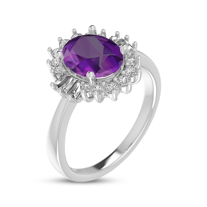 Main Image 2 of Oval-Cut Amethyst & White Lab-Created Sapphire Starburst Ring Sterling Silver