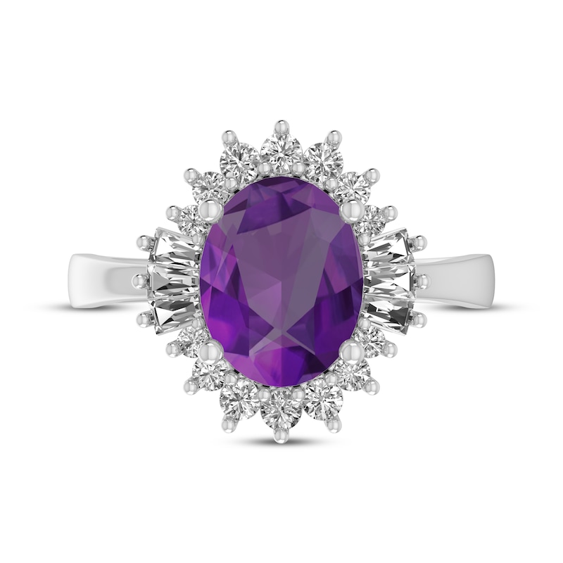 Main Image 3 of Oval-Cut Amethyst & White Lab-Created Sapphire Starburst Ring Sterling Silver