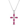 Thumbnail Image 1 of Marquise-Cut Lab-Created Ruby & Diamond Accent Cross Necklace Sterling Silver 18"