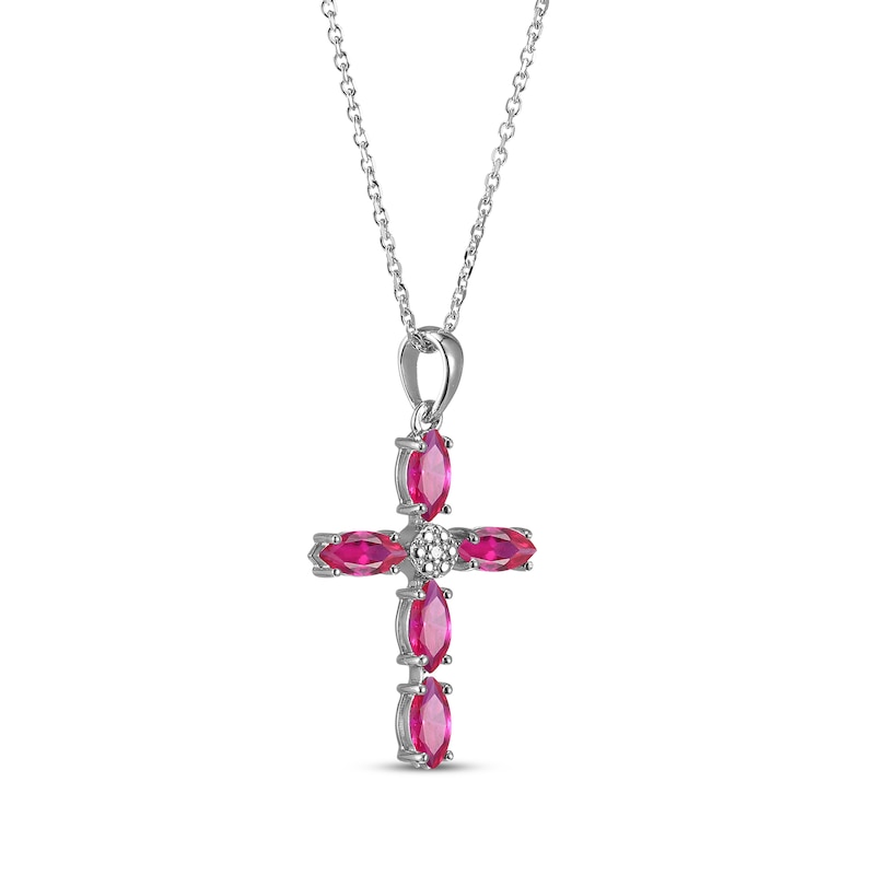 Main Image 2 of Marquise-Cut Lab-Created Ruby & Diamond Accent Cross Necklace Sterling Silver 18"