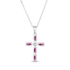 Thumbnail Image 3 of Marquise-Cut Lab-Created Ruby & Diamond Accent Cross Necklace Sterling Silver 18"