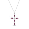 Thumbnail Image 2 of Marquise-Cut Lab-Created Ruby & Diamond Accent Cross Necklace Sterling Silver 18"