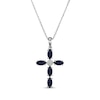 Thumbnail Image 1 of Marquise-Cut Blue Lab-Created Sapphire & Diamond Accent Cross Necklace Sterling Silver 18"