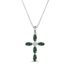 Thumbnail Image 1 of Marquise-Cut Lab-Created Emerald & Diamond Accent Cross Necklace Sterling Silver 18"