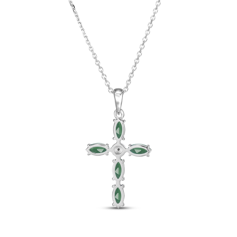 Main Image 3 of Marquise-Cut Lab-Created Emerald & Diamond Accent Cross Necklace Sterling Silver 18"