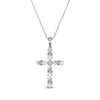 Thumbnail Image 1 of Marquise-Cut White Lab-Created Sapphire & Diamond Accent Cross Necklace Sterling Silver 18"