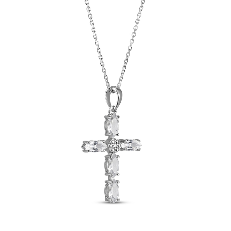 Main Image 2 of Marquise-Cut White Lab-Created Sapphire & Diamond Accent Cross Necklace Sterling Silver 18"