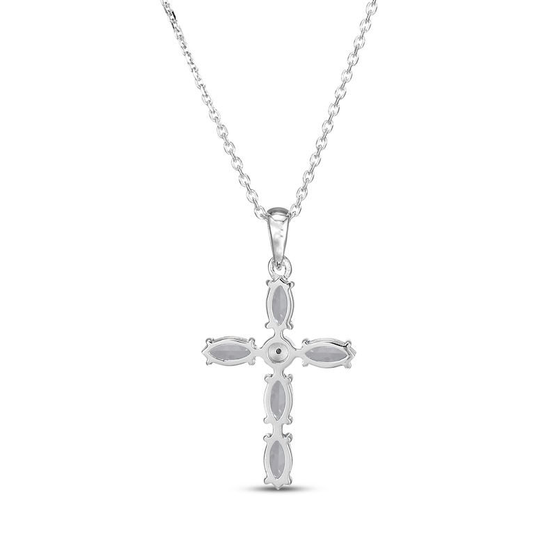 Main Image 3 of Marquise-Cut White Lab-Created Sapphire & Diamond Accent Cross Necklace Sterling Silver 18"