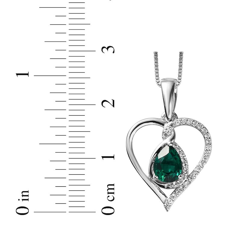 Pear-Shaped Lab-Created Emerald & White Lab-Created Sapphire Heart Twist Necklace Sterling Silver 18"