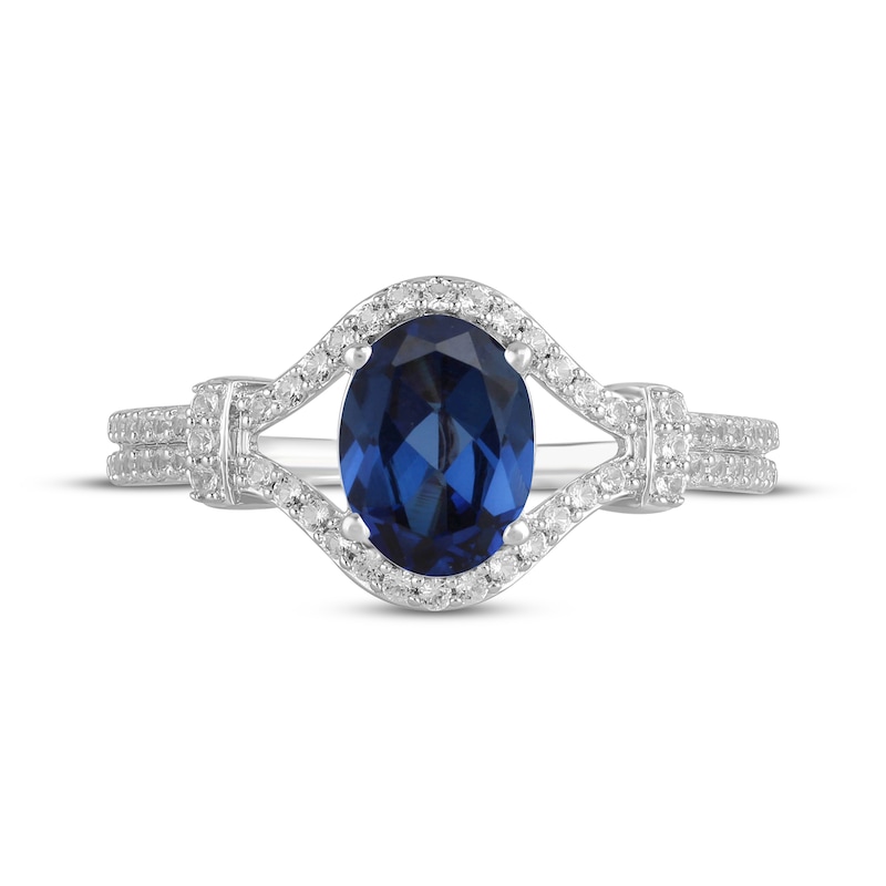 Main Image 3 of Oval-Cut Blue Lab-Created Sapphire & White Lab-Created Sapphire Ring Sterling Silver