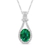 Thumbnail Image 0 of Oval-Cut Lab-Created Emerald & White Lab-Created Sapphire Necklace Sterling Silver 18"