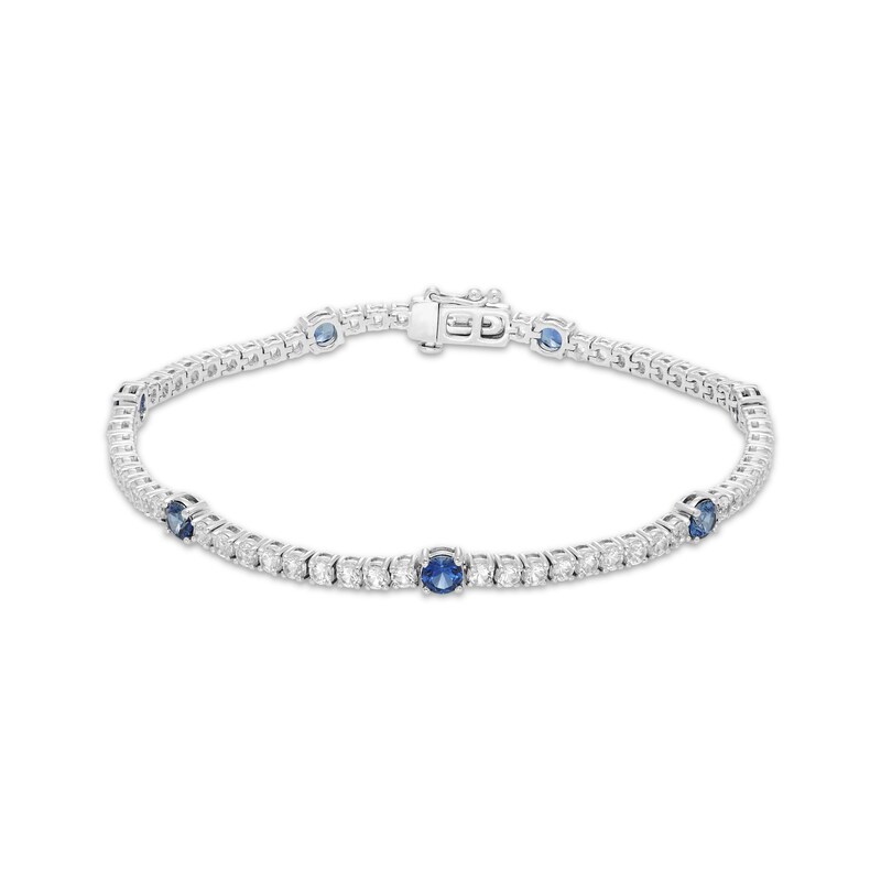 Main Image 1 of Blue & White Lab-Created Sapphire Station Line Bracelet Sterling Silver 7.25"