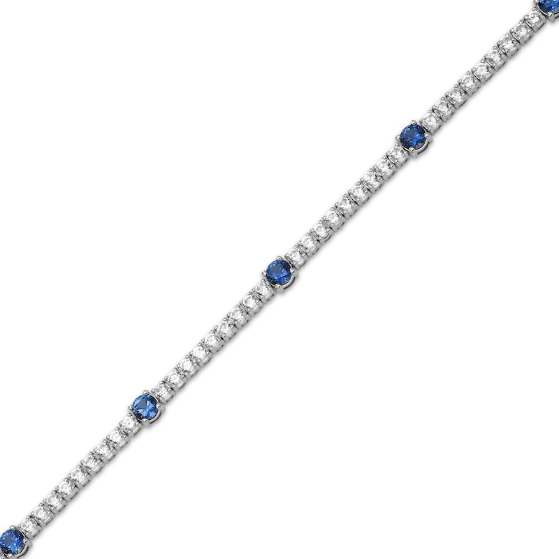 Main Image 2 of Blue & White Lab-Created Sapphire Station Line Bracelet Sterling Silver 7.25"