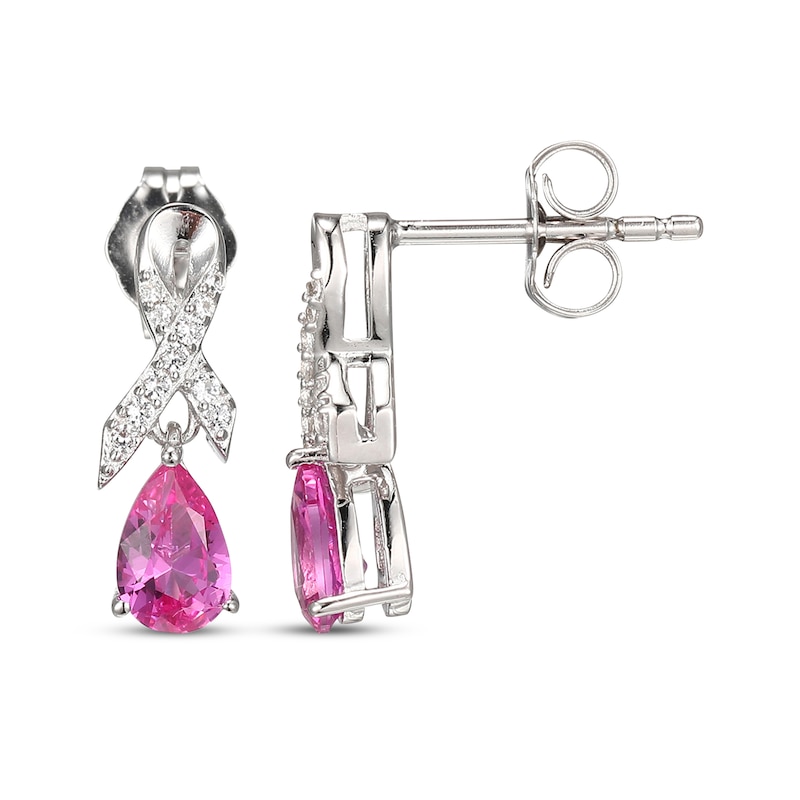Main Image 3 of Pear-Shaped Pink Lab-Created Sapphire & White Lab-Created Sapphire Ribbon Dangle Earrings Sterling Silver