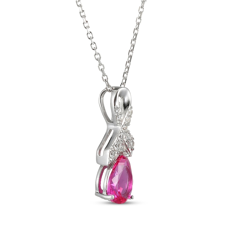 Main Image 2 of Pear-Shaped Pink Lab-Created Sapphire & White Lab-Created Sapphire Ribbon Necklace Sterling Silver 18"