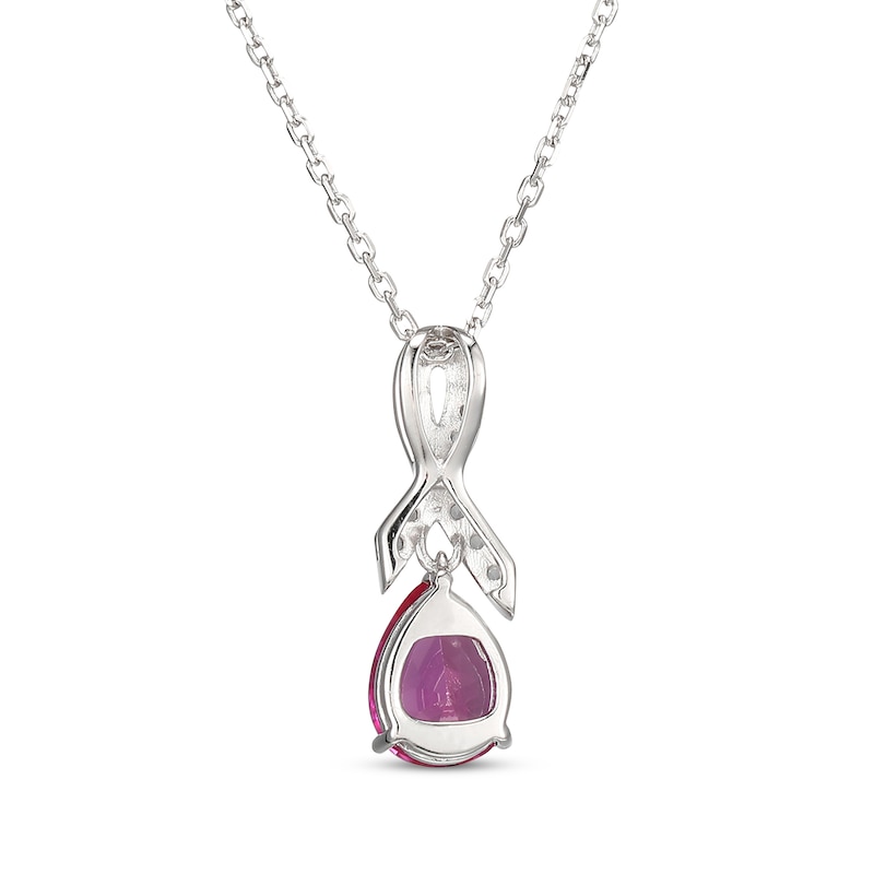 Main Image 3 of Pear-Shaped Pink Lab-Created Sapphire & White Lab-Created Sapphire Ribbon Necklace Sterling Silver 18"