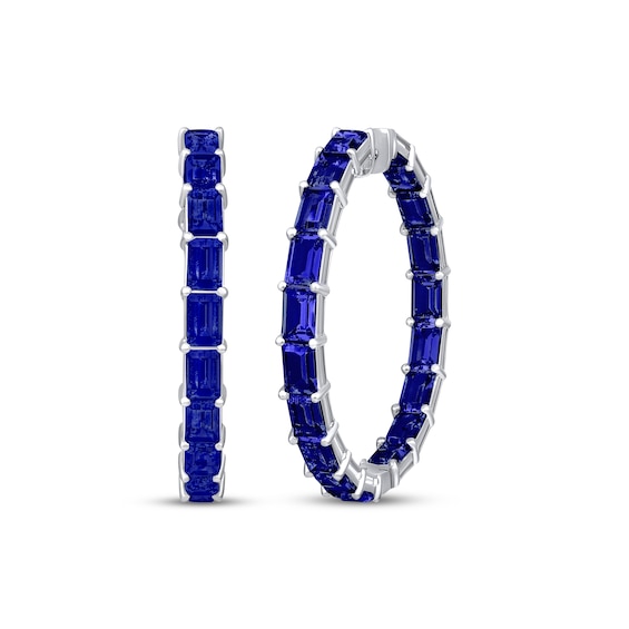 Baguette-Cut Blue Lab-Created Sapphire Inside-Out Hoop Earrings Sterling Silver