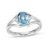 Thumbnail Image 1 of Oval-Cut Swiss Blue Topaz & White Lab-Created Sapphire Ring Sterling Silver