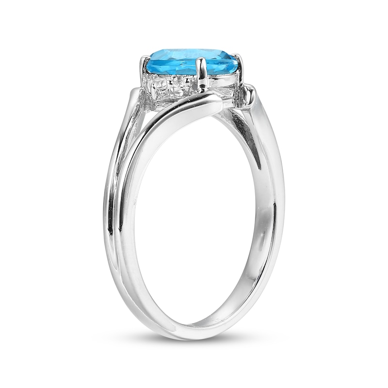 Main Image 2 of Oval-Cut Swiss Blue Topaz & White Lab-Created Sapphire Ring Sterling Silver