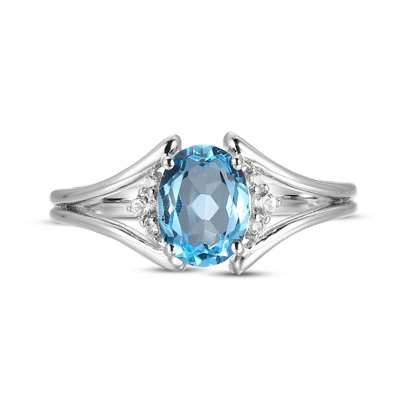 Main Image 3 of Oval-Cut Swiss Blue Topaz & White Lab-Created Sapphire Ring Sterling Silver