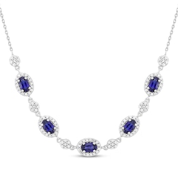 Oval-Cut Blue & White Lab-Created Sapphire Necklace Sterling Silver 18"