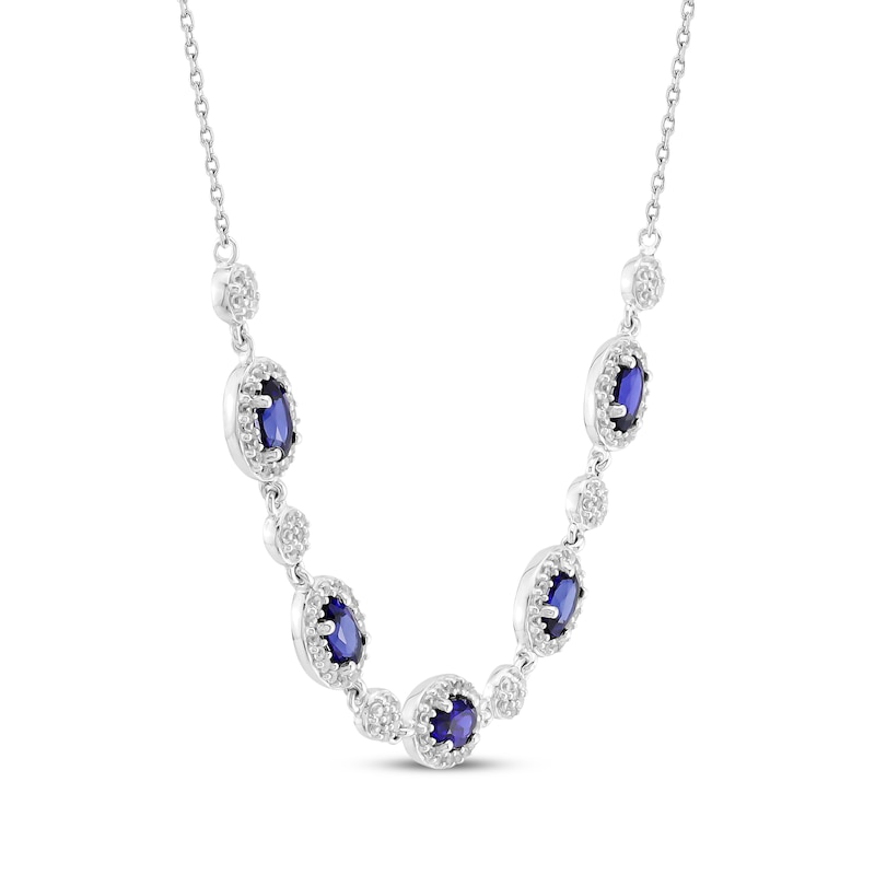 Main Image 2 of Oval-Cut Blue & White Lab-Created Sapphire Necklace Sterling Silver 18"