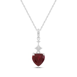 Heart-Shaped Lab-Created Ruby & White Lab-Created Sapphire Necklace Sterling Silver 18"