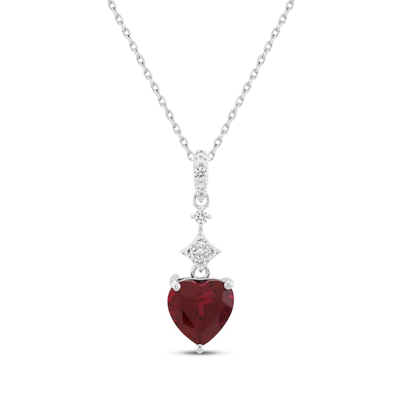 Heart-Shaped Lab-Created Ruby & White Lab-Created Sapphire Necklace Sterling Silver 18"