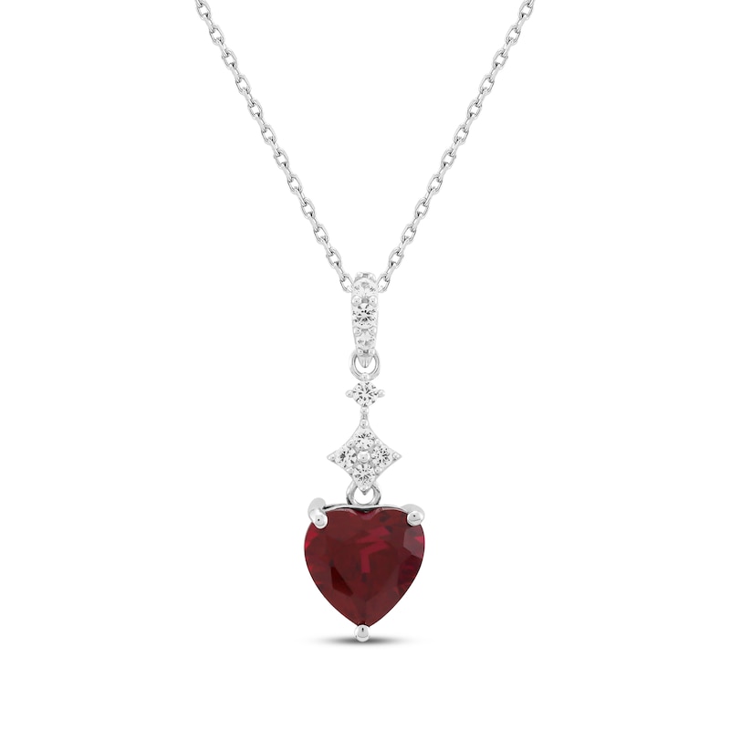 Main Image 1 of Heart-Shaped Lab-Created Ruby & White Lab-Created Sapphire Necklace Sterling Silver 18"