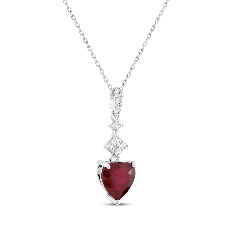 Main Image 2 of Heart-Shaped Lab-Created Ruby & White Lab-Created Sapphire Necklace Sterling Silver 18"