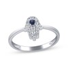 Thumbnail Image 1 of Diamond & Blue Lab-Created Sapphire Hamsa Ring 1/8 ct tw Sterling Silver