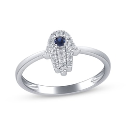 Diamond & Blue Lab-Created Sapphire Hamsa Ring 1/8 ct tw Sterling Silver