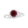 Thumbnail Image 1 of Lab-Created Ruby & White Lab-Created Sapphire Halo Ring Sterling Silver