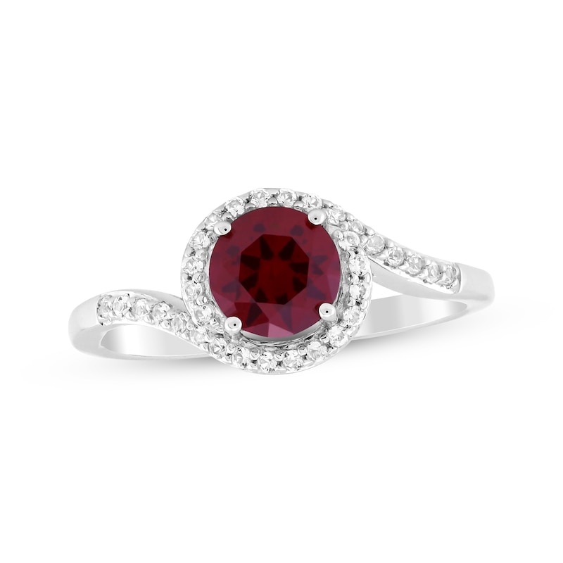 Main Image 1 of Lab-Created Ruby & White Lab-Created Sapphire Halo Ring Sterling Silver