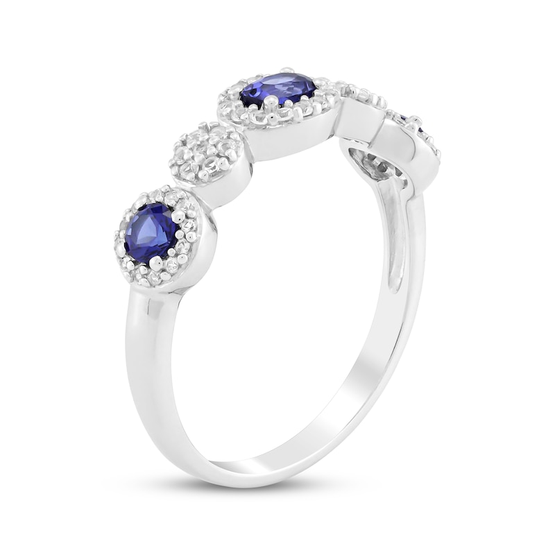 Main Image 2 of Oval-Cut Blue Lab-Created Sapphire & White Lab-Created Sapphire Halo Ring Sterling Silver