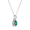 Thumbnail Image 1 of Pear-Shaped Lab-Created Emerald & White Lab-Created Sapphire Twist Frame Necklace Sterling Silver 18"