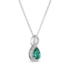 Thumbnail Image 2 of Pear-Shaped Lab-Created Emerald & White Lab-Created Sapphire Twist Frame Necklace Sterling Silver 18&quot;