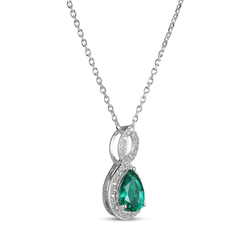 Main Image 2 of Pear-Shaped Lab-Created Emerald & White Lab-Created Sapphire Twist Frame Necklace Sterling Silver 18&quot;